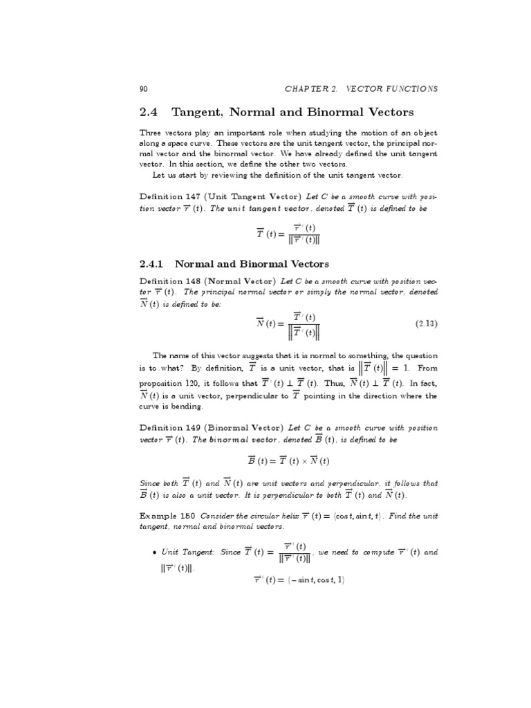 2.4.1 Normal and Binormal Vectors | PDF