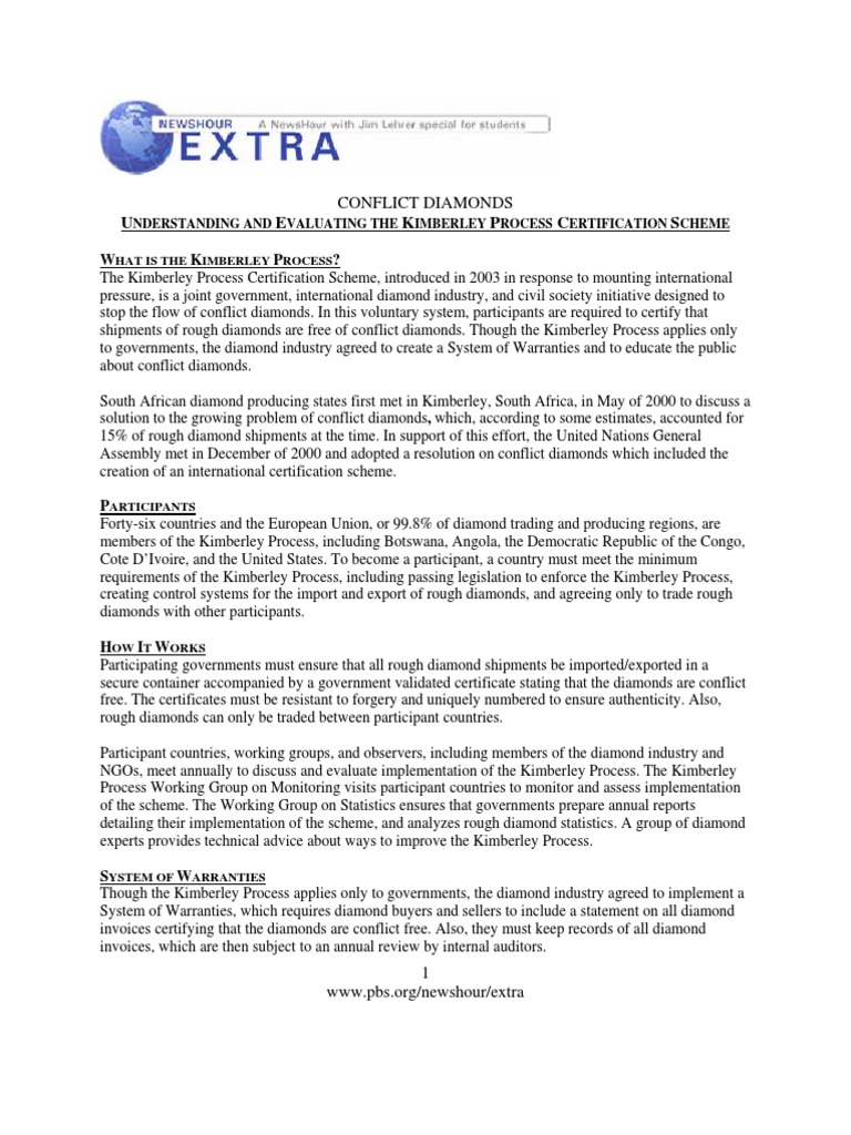 Conflict Diamonds Kimberley Process PDF Public Sphere Government