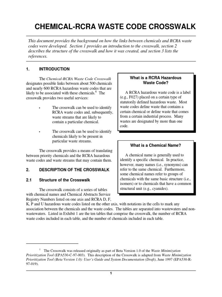 Chemical RCRA Waste Code Crosswalk Hazardous Waste Resource