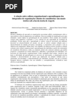 1301 - A Relacao Entre Cultura Organizacional e Aprendizagem Dos Integrantes de Organizacoes Clientes de Consultorias