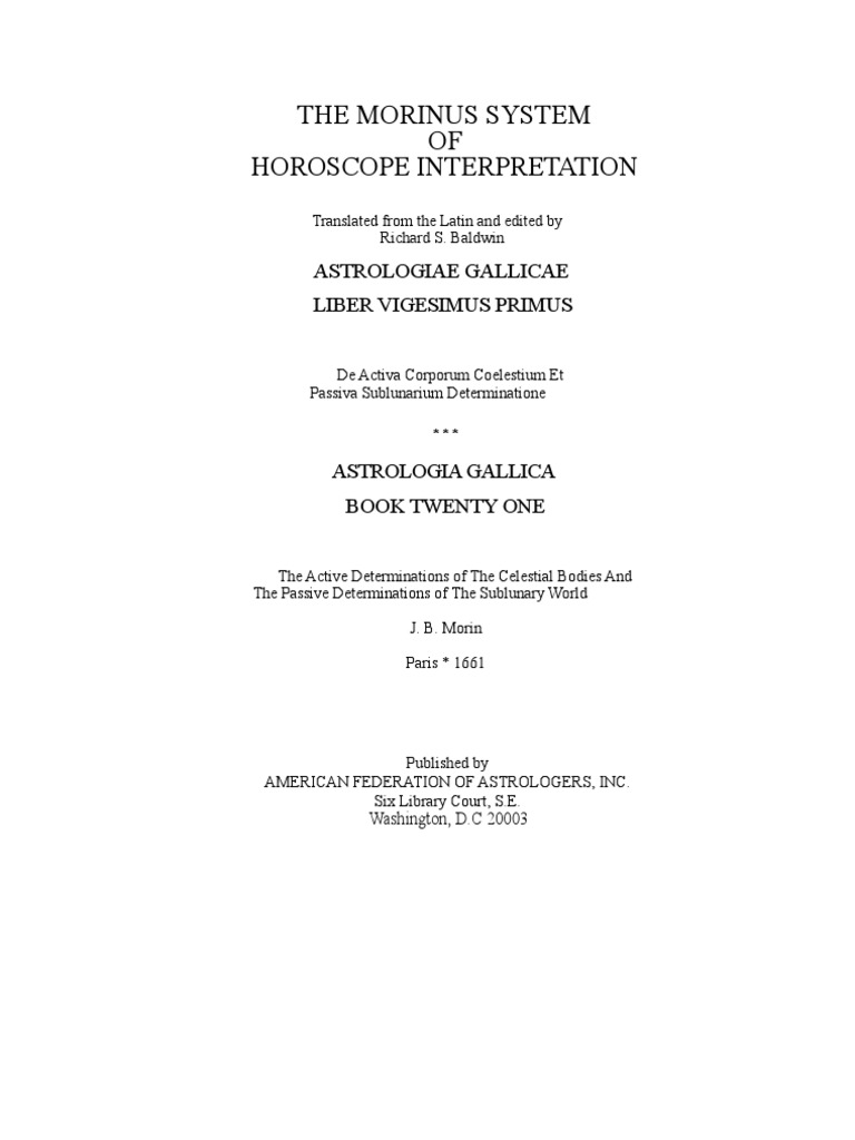 Morinus System of Horoscope Interpretation | PDF