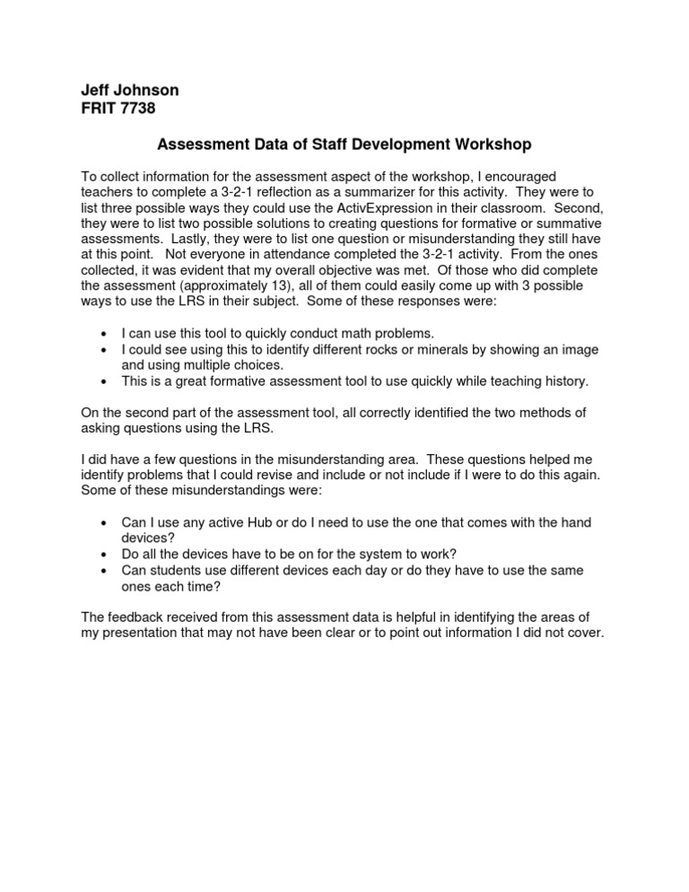 Staff Development Workshop Assessment Data | PDF