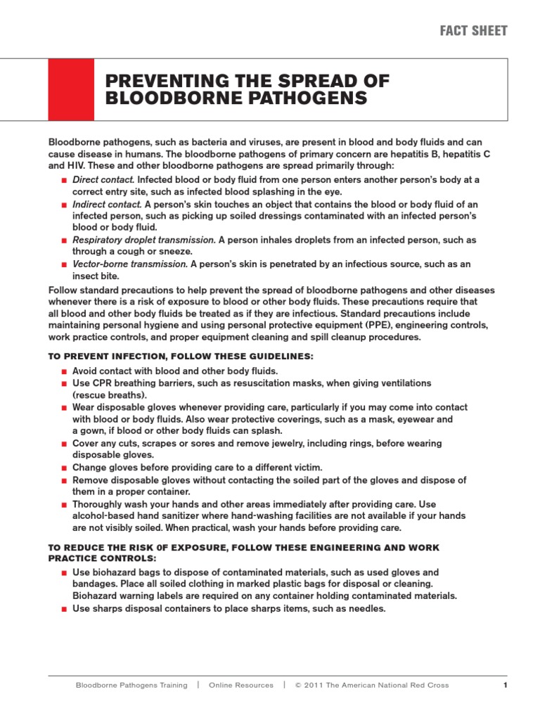 Preventing The Spread of Bloodborne Pathogens: Fact Sheet | PDF ...