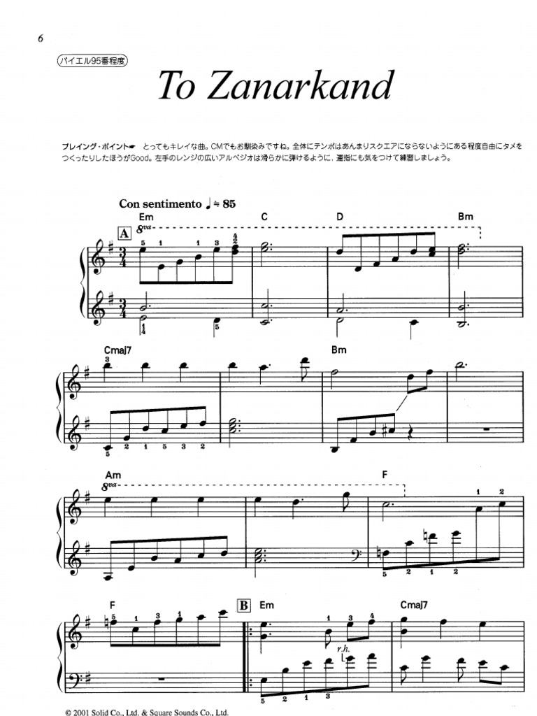 Partition piano zanarkand