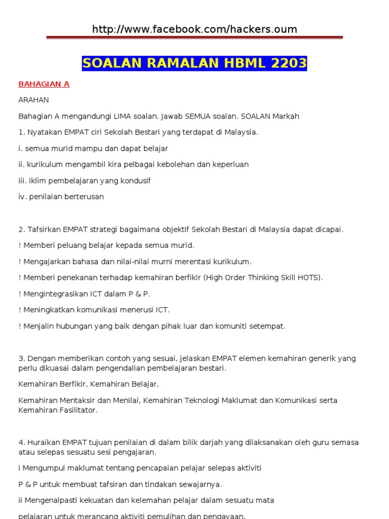 Soalan Ramalan Hbml 2203 Pdf