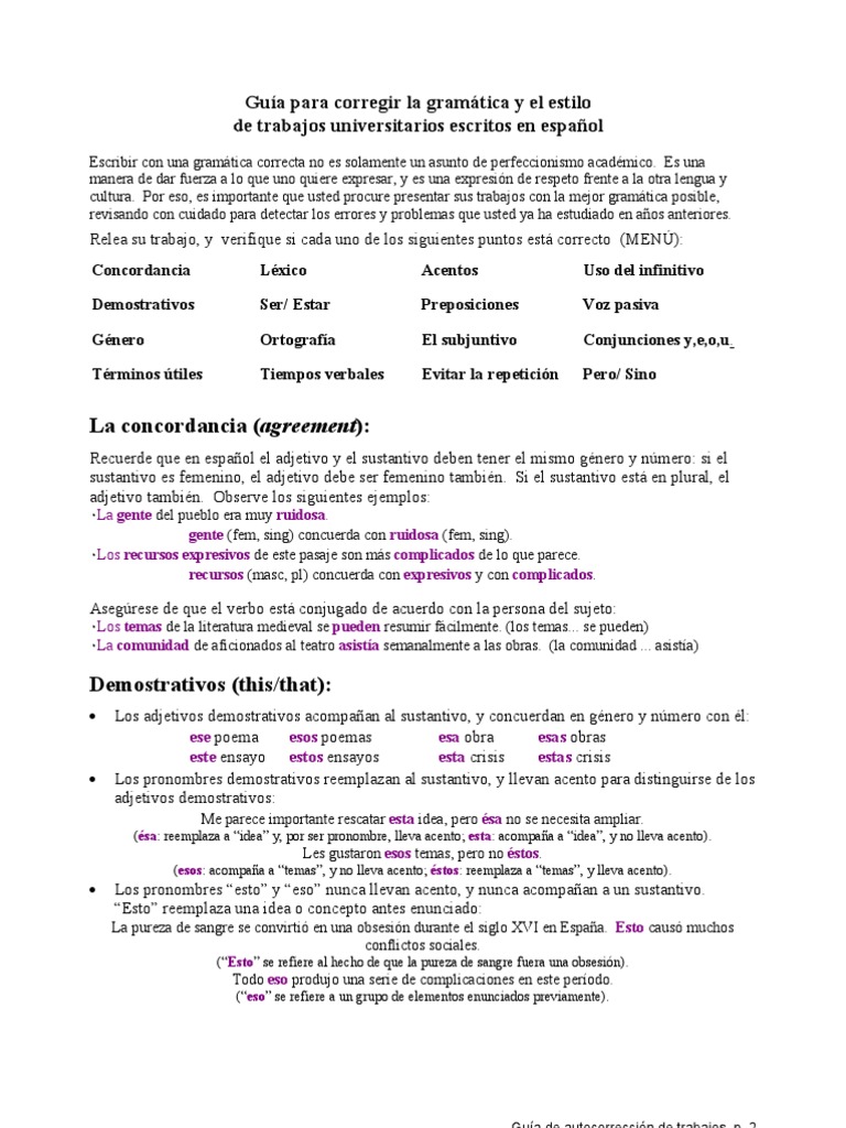 Corrección de gramática en español | PDF