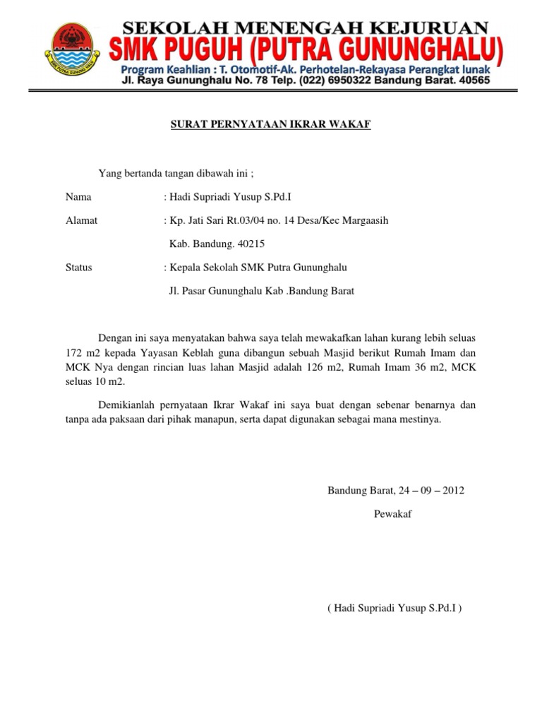 Surat Pernyataan Ikrar Wakaf