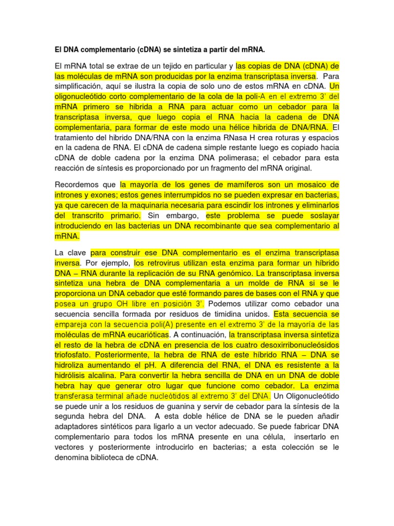 El DNA Complementario | PDF | La transcriptasa inversa | Adn