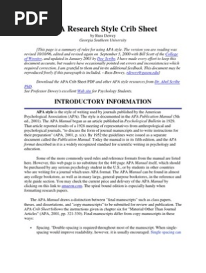 Apa Research Style Crib Sheet Citation Apa Style
