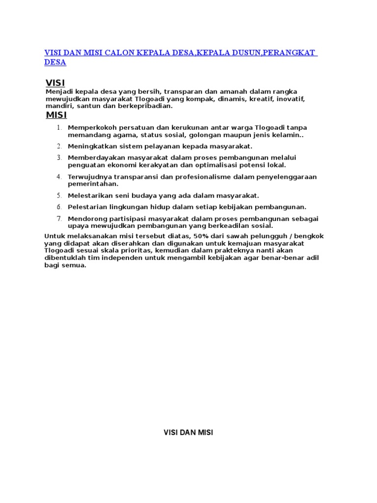 Visi Dan Misi Calon Kepala Desa PDF