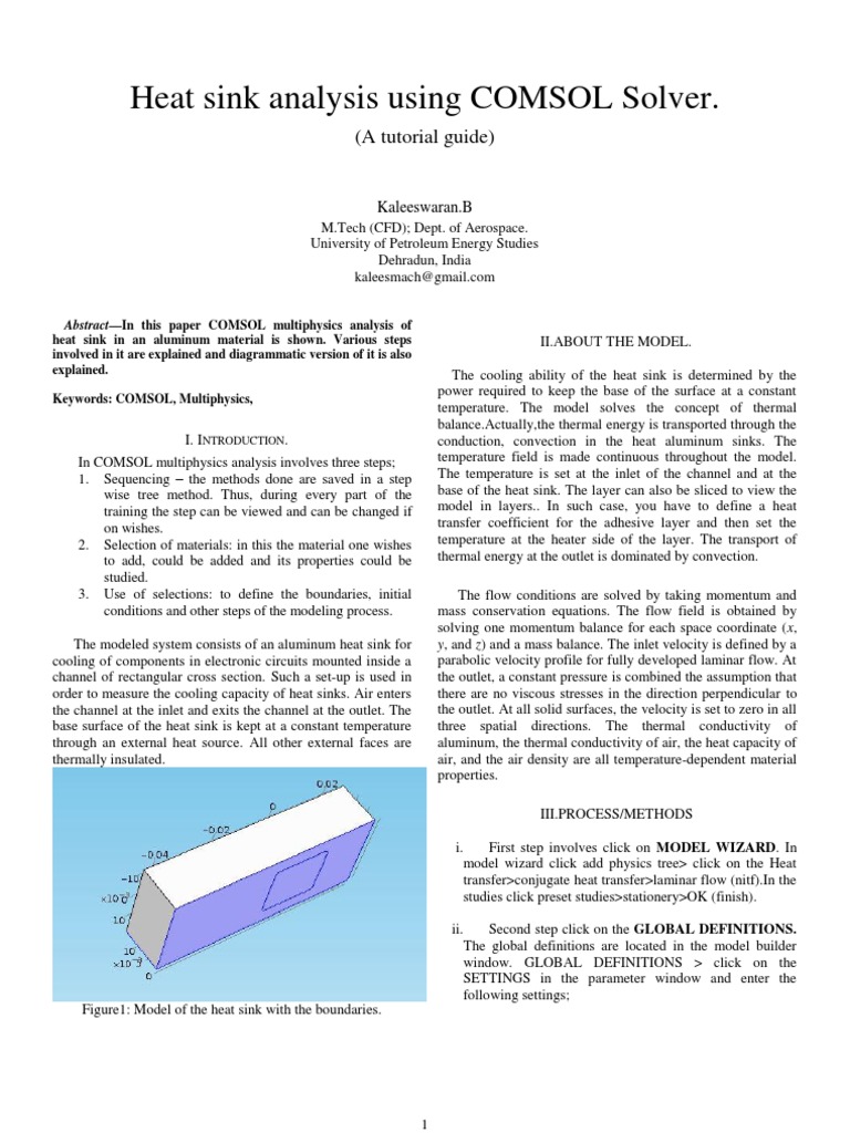 Comsol Heat SINK PDF Fluid Dynamics Heat