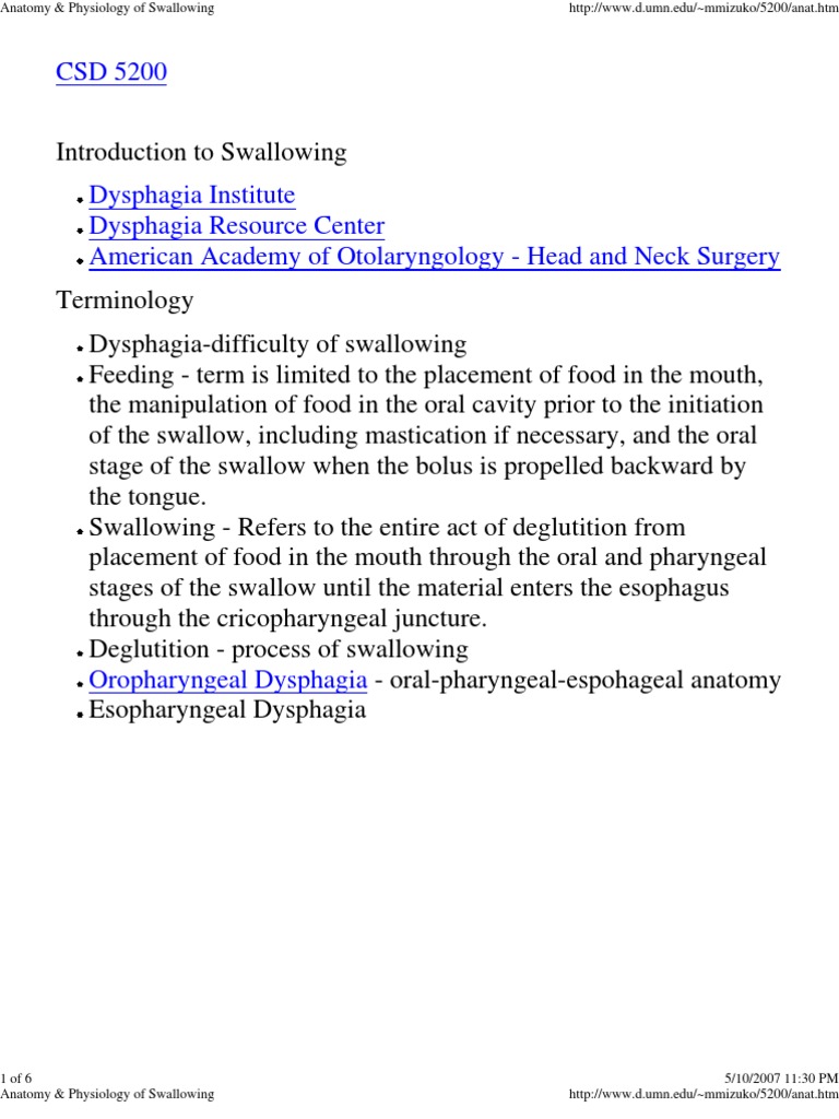 Anatomy and Phases of Swallowing | PDF | Human Head And Neck | Human ...