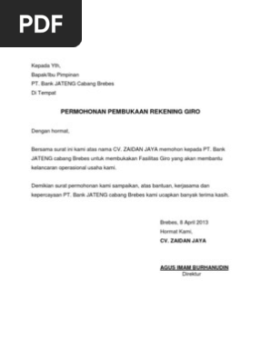 15 Contoh Surat Permohonan Pembukaan Rekening Cv Kumpulan Contoh Surat