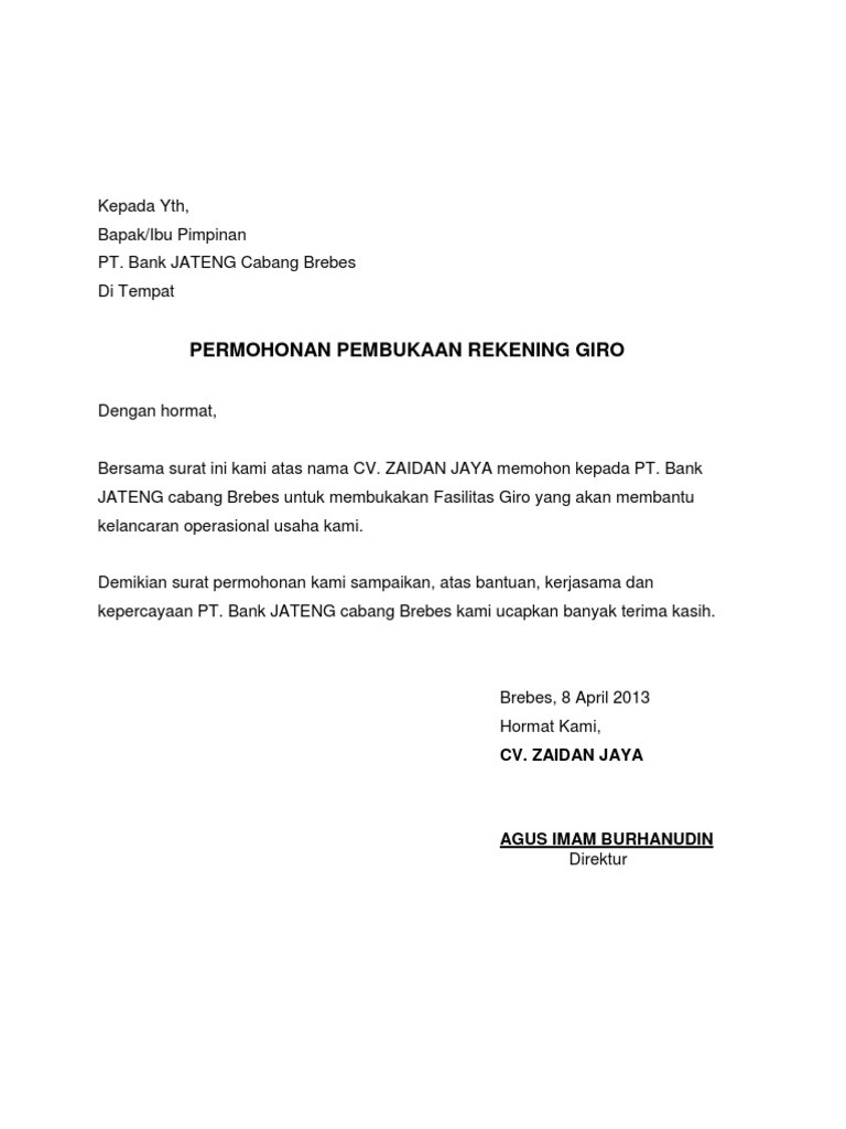 Surat Permohonan Rek Giro