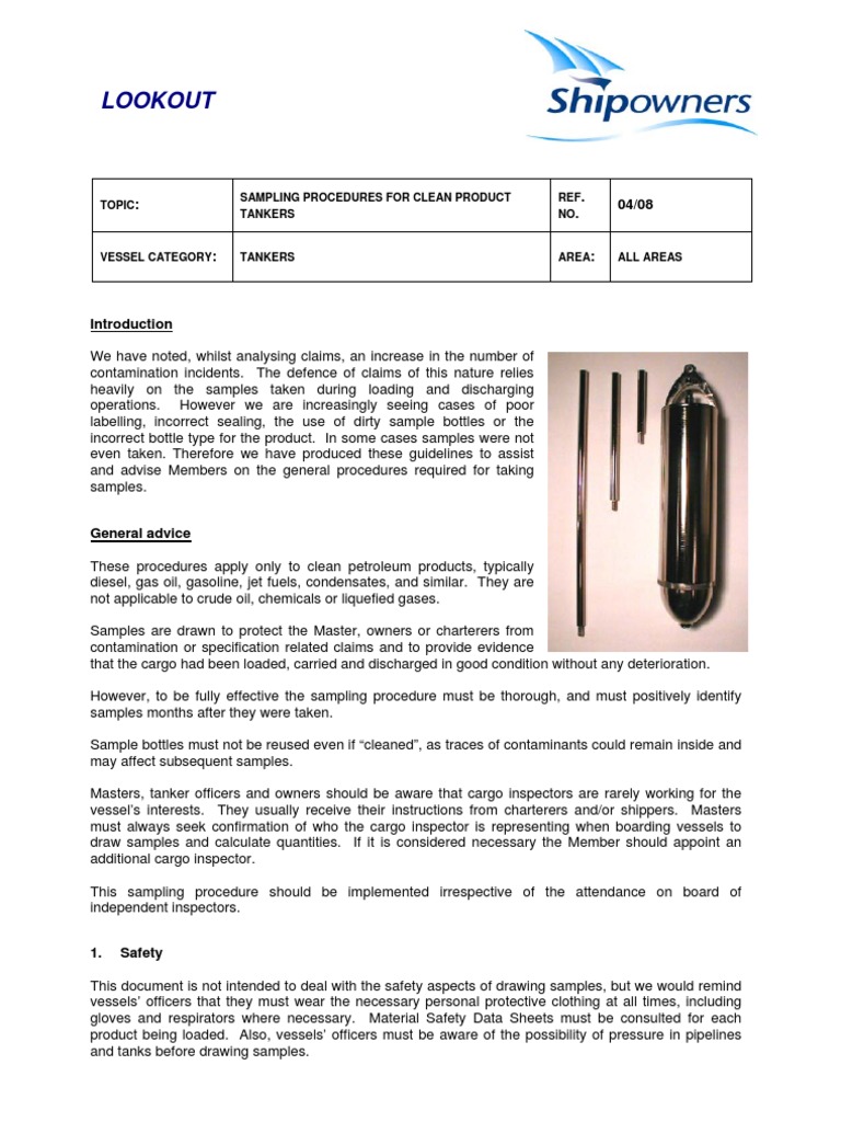 SHIPOWNERS Sampling Procedures For Tankers | PDF | Oil Tanker | Cargo