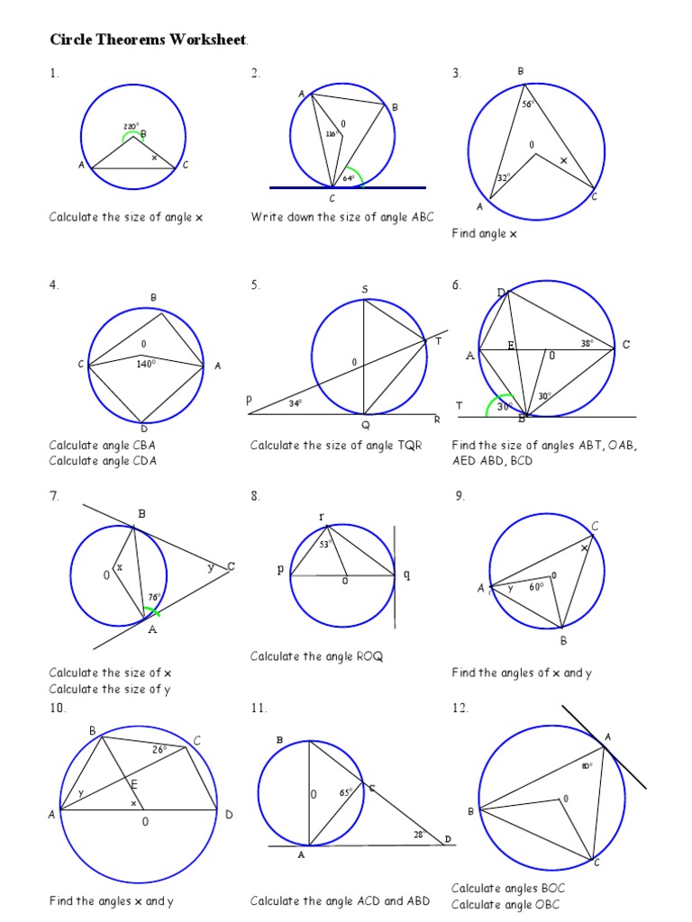 worksheet circle theorems 1