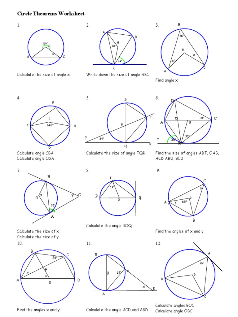 Circle Theorems Worksheet Multiple Anglesanswers