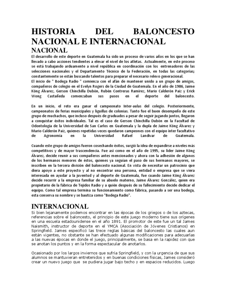 Historia Del Baloncesto Nacional e Internacional | PDF | Asociación de  baloncesto de América | Asociacion Nacional de Basquetbol