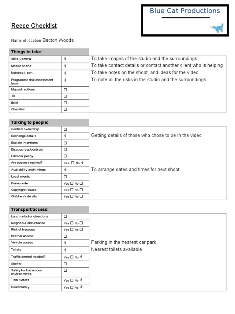 Bacton Woods Recce Checklist | PDF