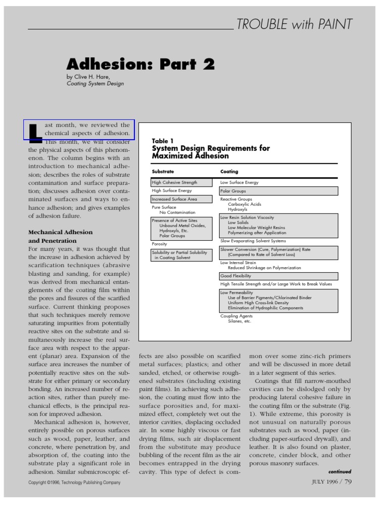 Trouble With Paint Adhesion PDF Adhesion Paint