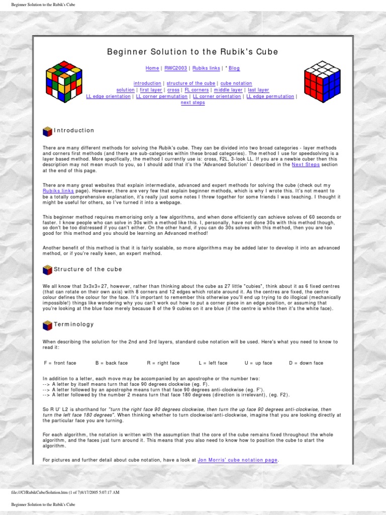 Beginner Solution To The Rubik's Cube | PDF | Home & Garden | Art