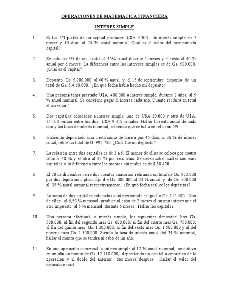 Ejercicios de Interes Simple y Compuesto | PDF