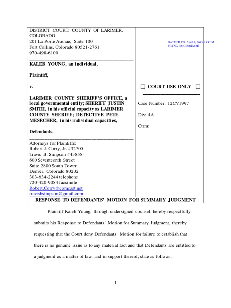 Response to Summary Judgment Motion | PDF | Fourteenth Amendment To The ...