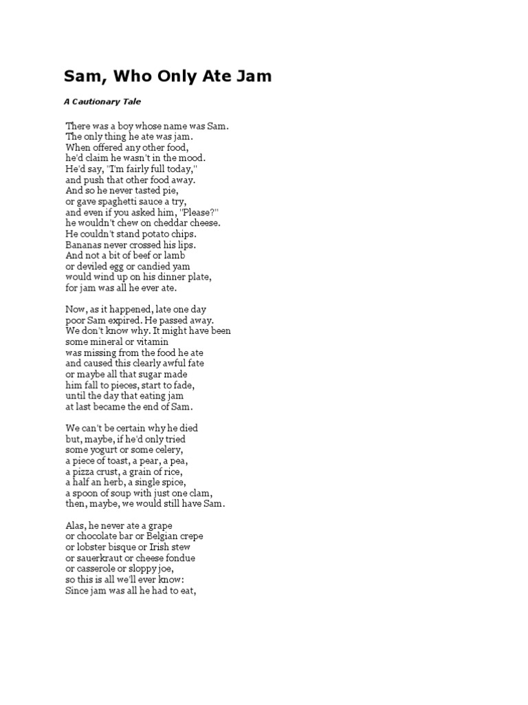 Sam, Who Only Ate Jam PDF