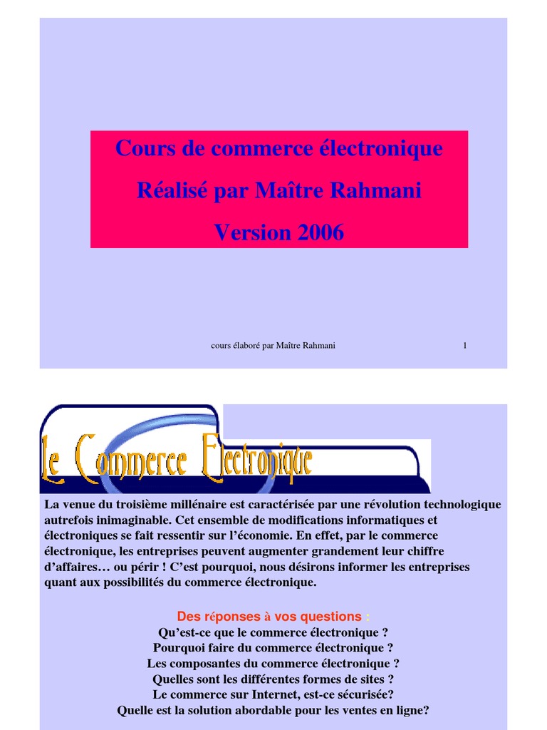 Cours de Commerce Électronique  Commerce électronique  Commerce