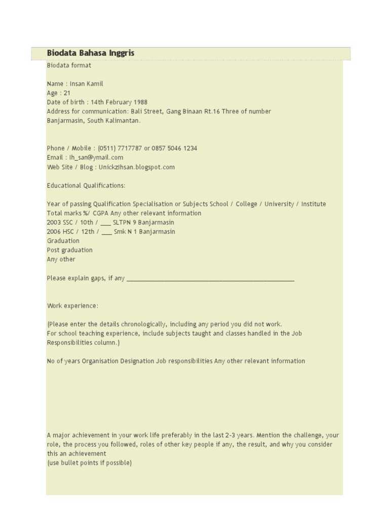 Biodata Bahasa Inggris | Technology | Cognition