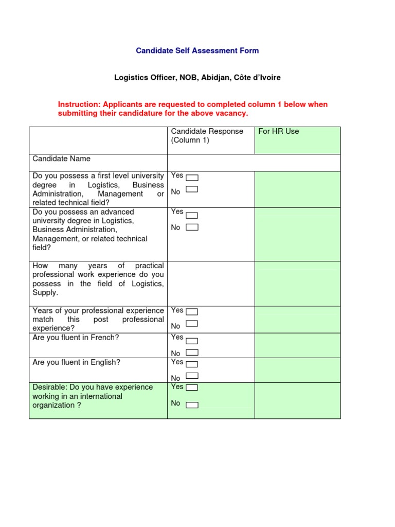 Candidate Self Assessment Form | PDF | Child Protection | Academic Degree