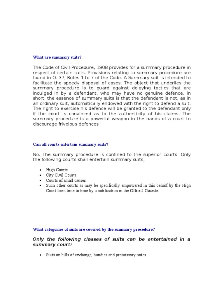 Summary Suits PDF Joinder Cause Of Action