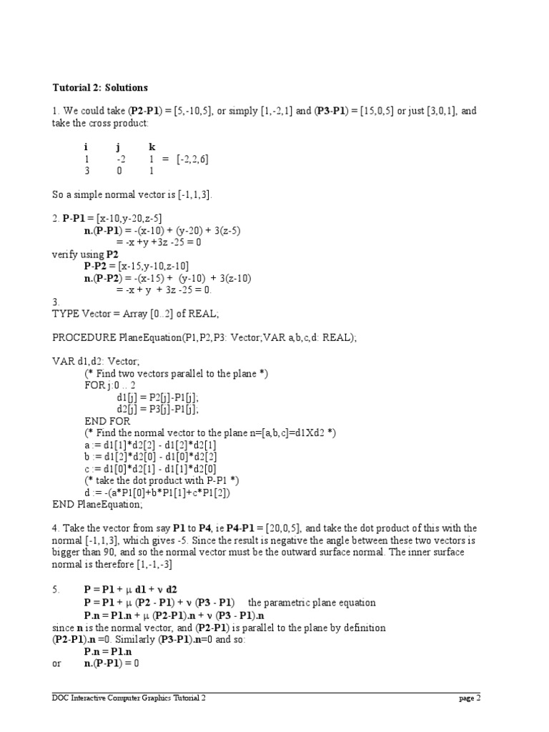 Interactive Graphics Plane Equations Tutorial | PDF