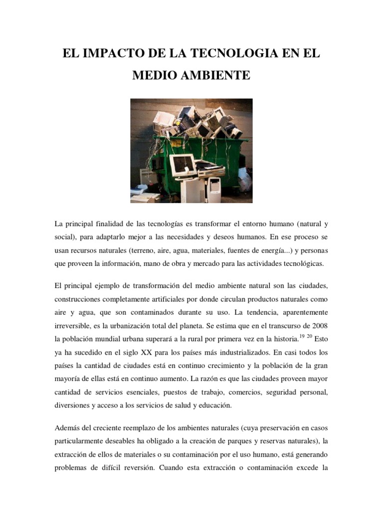 El Impacto de La Tecnologia en El Medio Ambiente | PDF | Contaminación ...