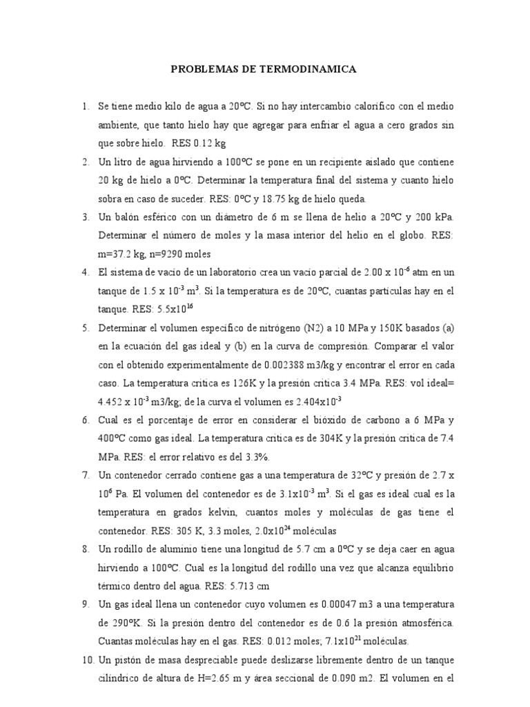 Problemas Resueltos de Termodinámica y Presión | PDF | Gases | Presión