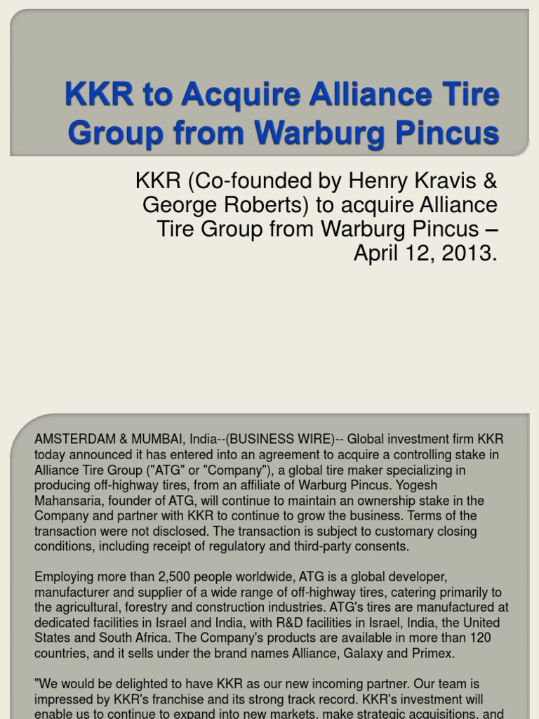 KKR (CoFounded by Henry Kravis & R Roberts) To Acquire Alliance