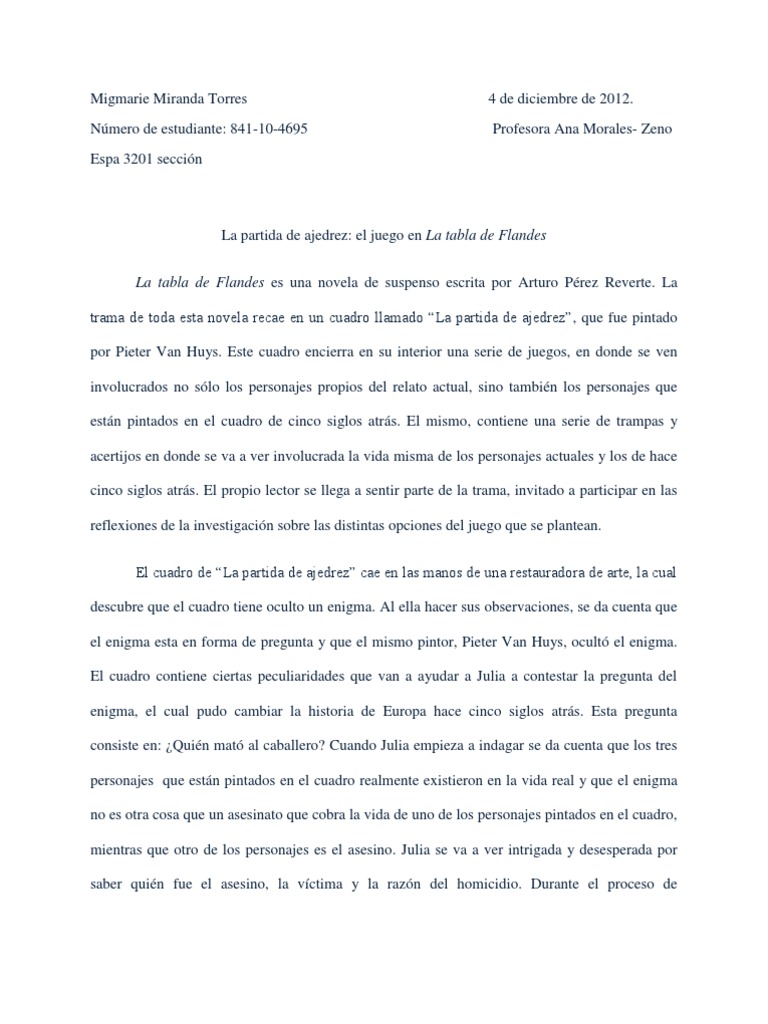 Ensayo de La Tabla de Flandes PDF Ajedrez Juegos de estrategia