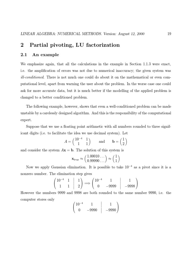 2 Partial Pivoting, LU Factorization 2.1 An Example PDF Matrix