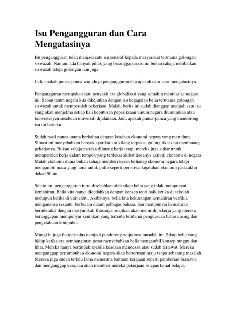 Isu Pengangguran Dan Cara Mengatasinya Pdf