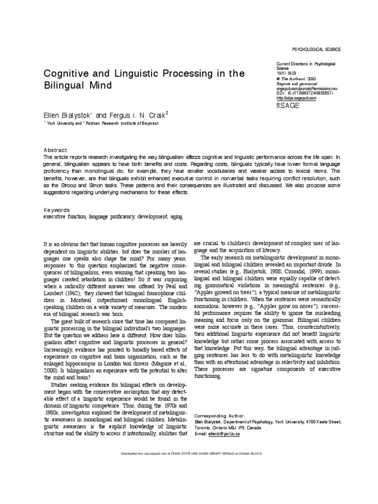 Bialystok - Cognitive and Linguistic Processing in The Bilingual Mind ...