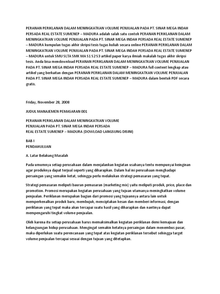 Peranan Periklanan Dalam Meningkatkan Volume Penjualan