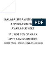 Kalasalingam University Application Form 60% Marks Spot Admission