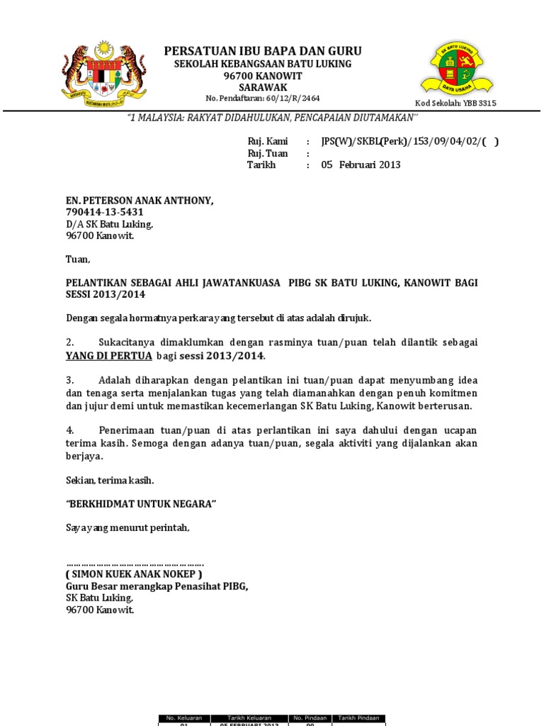Surat Pelantikan Ajk Pibg 2013 2014