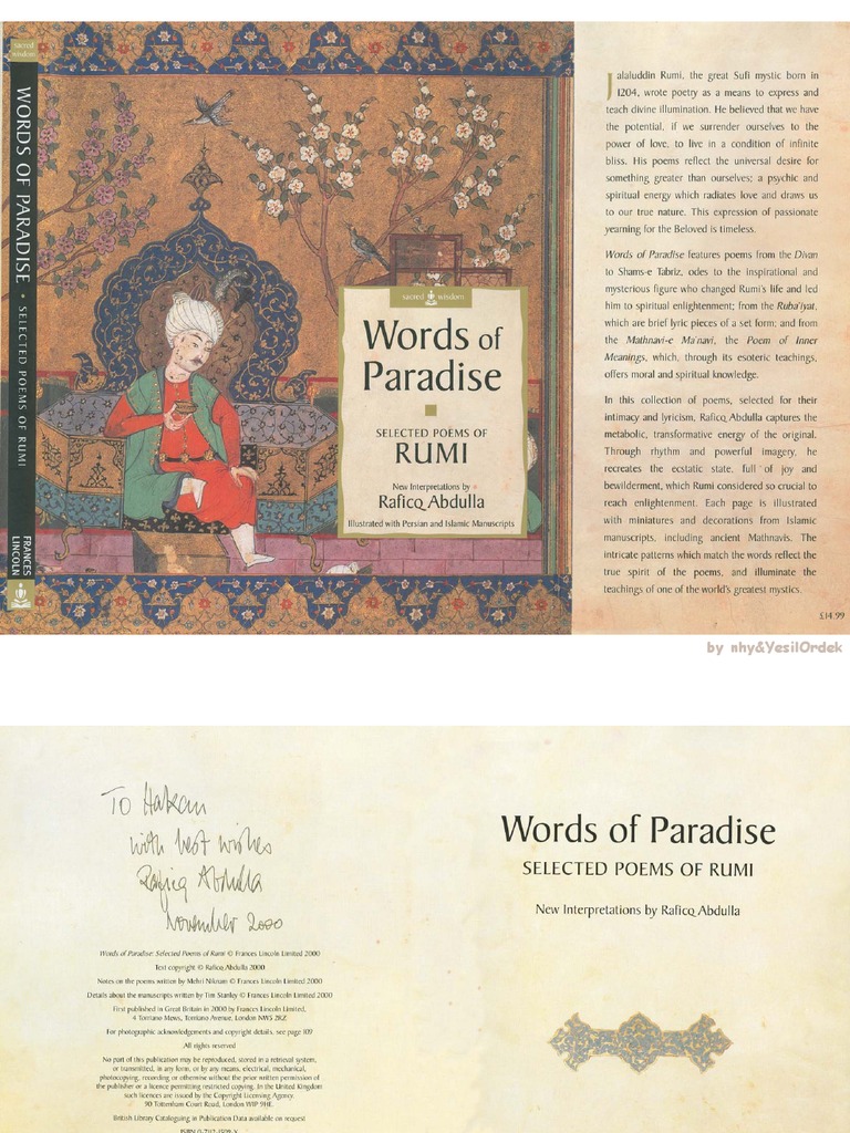 Words of Paradise - Selected Poems of Rumi - Raficq Abdullah (55pp) PDF ...