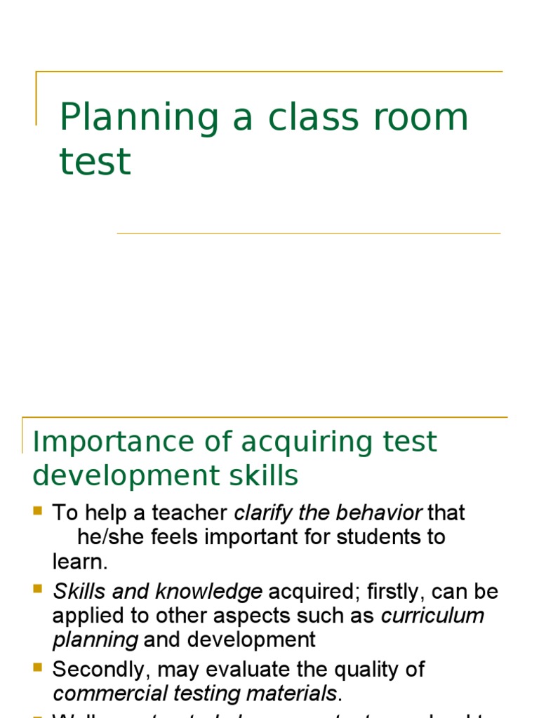 Planning Classroom Test Test (Assessment) Multiple Choice