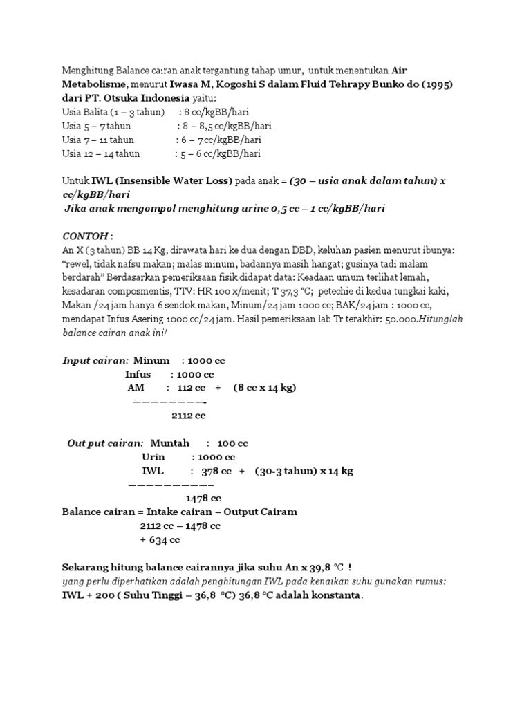 Menghitung Balance Cairan Anak Tergantung Tahap Umur