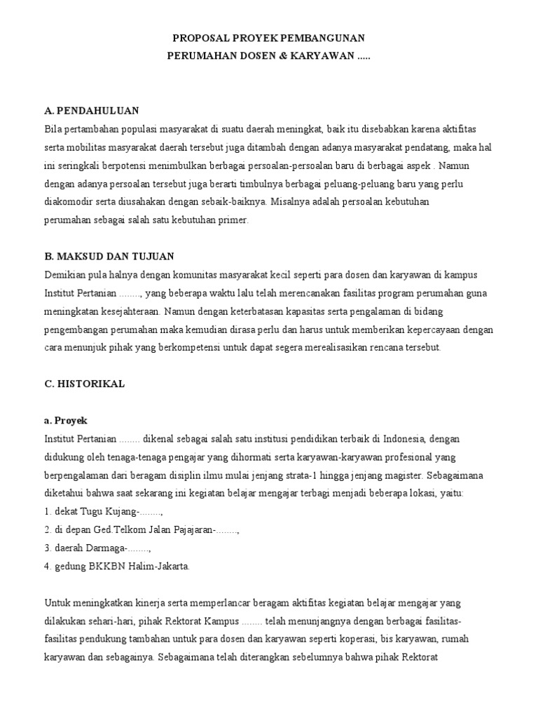 Proposal Proyek Pembangunan Rumah Dosen Dan Karyawan