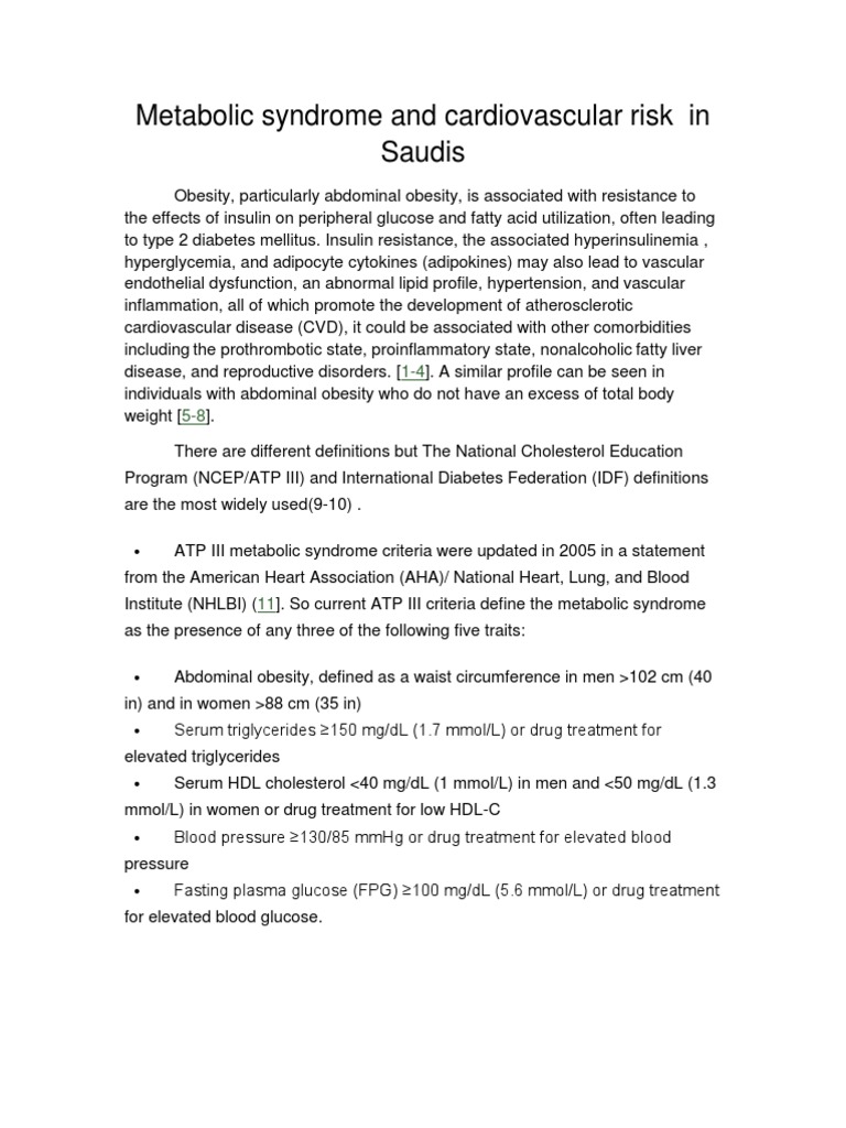 Metabolic Syndrome in Saudis | PDF | Metabolic Syndrome ...