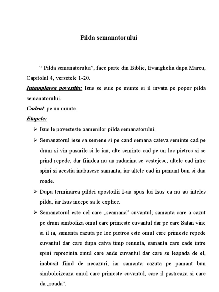 Fisa de Lectura - Pilda Semanatorului | PDF
