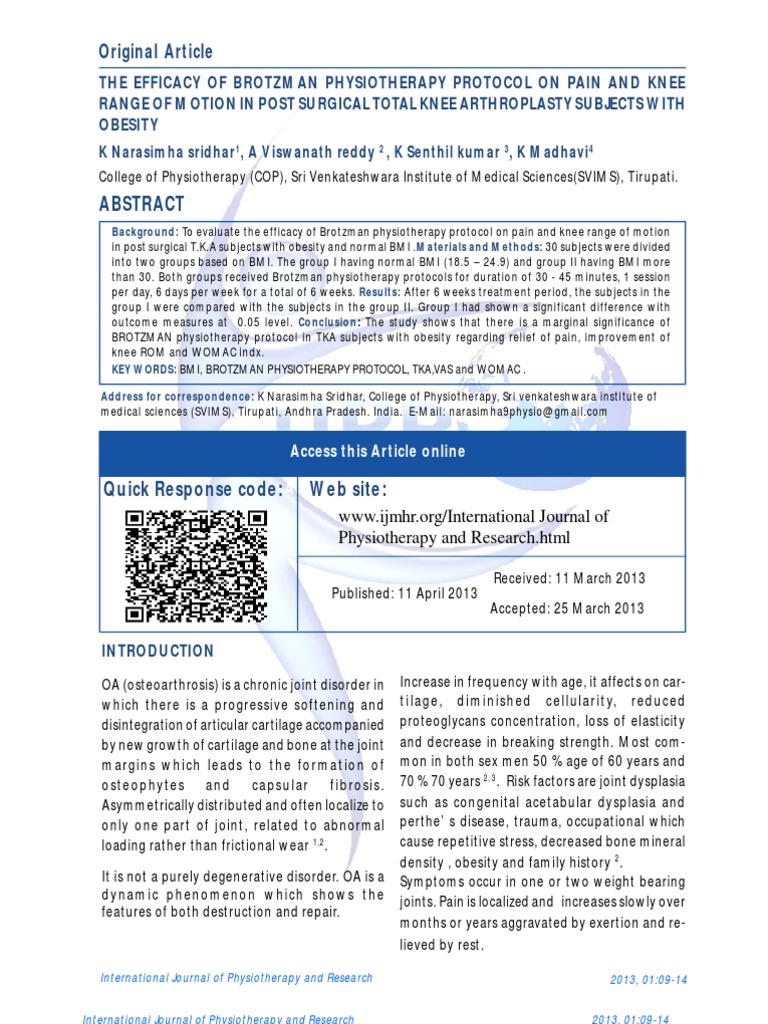 Brotzman Protocol for Obese TKA Patients | PDF | Osteoarthritis | Body ...